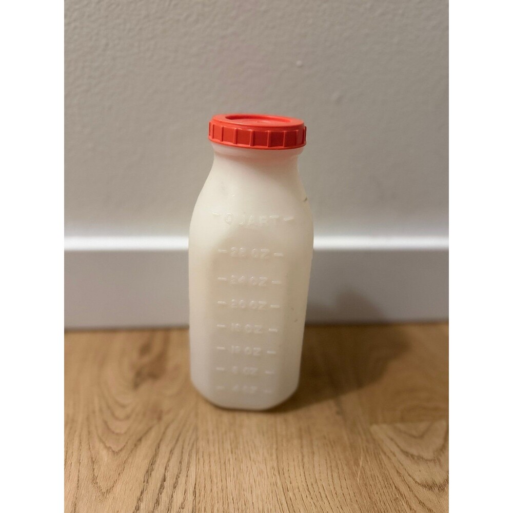 Vintage Plastic Milk Bottle with Red Cap Reusable 1 Quart